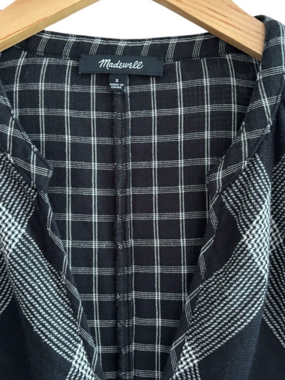 Madewell Boheme Popover Hayden Plaid Black
 & Gray Peasant Top S - Picture 3 of 6